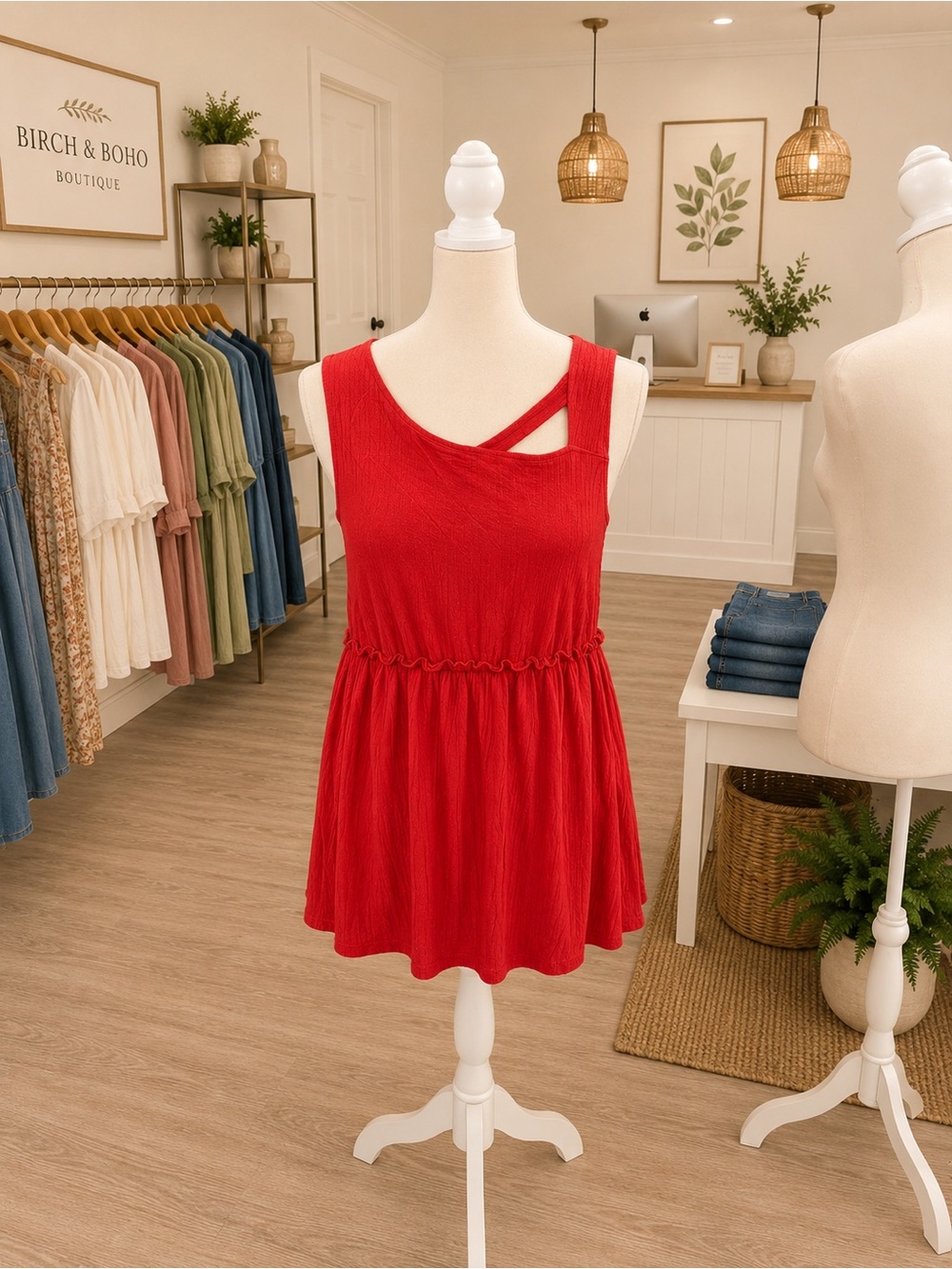 White Birch Red Babydoll Tank Top Plus Size 1X 2X 3X Stretch Boutique NWOT